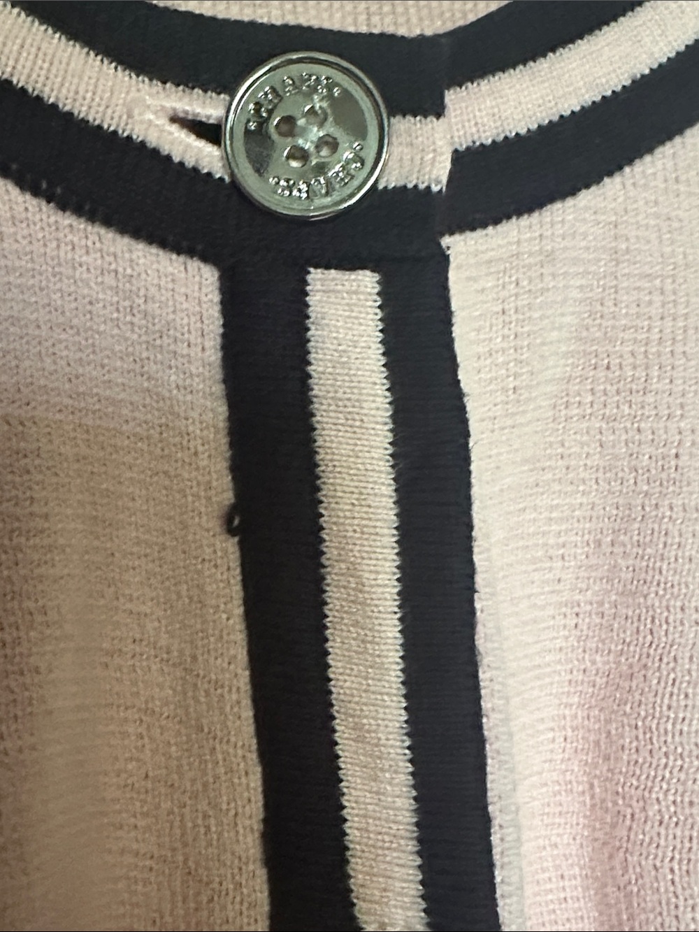 Chaps 100% Cotton Pink Cardigan with Black Trim and Silver Buttons - Picture 5 of 8